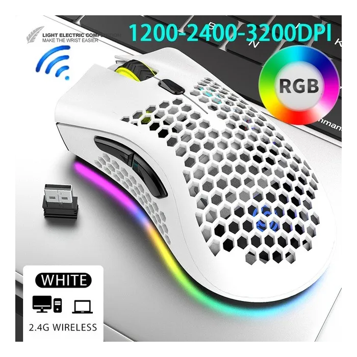 MouseBM600 - mouse inalámbrico para juegos RGB - diseño de panal - recargable - USB - 2.4G