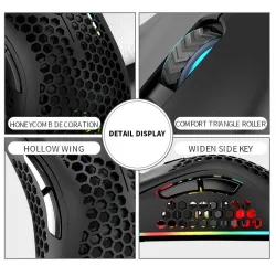 BM600 - souris gaming RGB sans fil - design nid d'abeille - rechargeable - USB - 2.4G