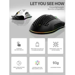 BM600 - trådløs RGB gaming mus - honeycomb design - genopladelig - USB - 2.4G