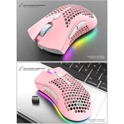 BM600 - trådløs RGB gaming mus - honeycomb design - genopladelig - USB - 2.4G