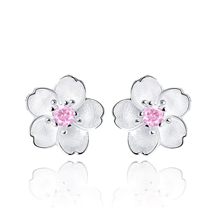 Cherry blossom with pink zirconia - stud earrings - 925 sterling silverEarrings