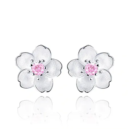 Kirsebærblomst med rosa zirconia - ørepynt - 925 sterling sølv