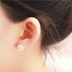 Fleur de cerisier avec zircone rose - boucles d'oreilles - argent sterling 925