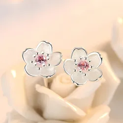 Kirsebærblomst med pink zirconia - øreringe - 925 sterling sølv