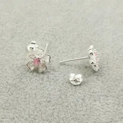 Fleur de cerisier avec zircone rose - boucles d'oreilles - argent sterling 925