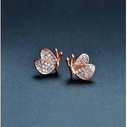 Earrings with diamond butterflies - 925 sterling silverEarrings