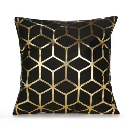 Fodera per cuscino bianco / nero - motivo geometrico dorato - 45 cm * 45 cm