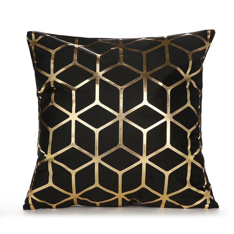 Biała / czarna poszewka na poduszkę - złoty geometryczny wzór - 45cm * 45cmPoszewek na poduszki