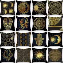 Capa de almofada preta - padrão bronze dourado - 45cm * 45cm
