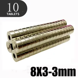 N35 - neodymmagnet - sterk skive - 8mm * 3mm - med 3mm hull - 10 stk.