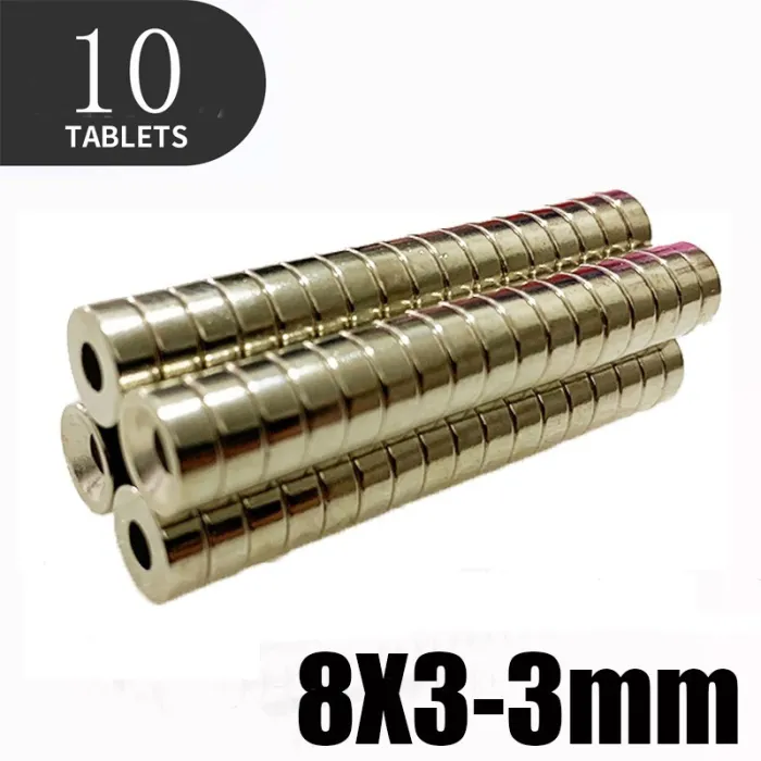 N35 - neodyymimagneetti - vahva levy - 8mm * 3mm - 3mm reiällä - 10 kpl