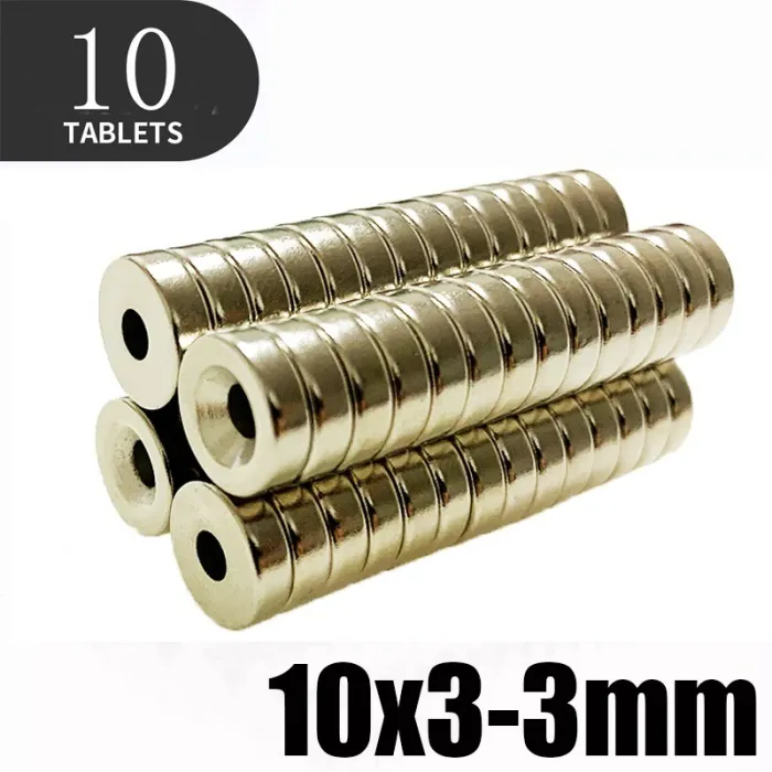 N35 - aimant néodyme - disque puissant - 10mm * 3mm - avec trou de 3mm - 10 pièces