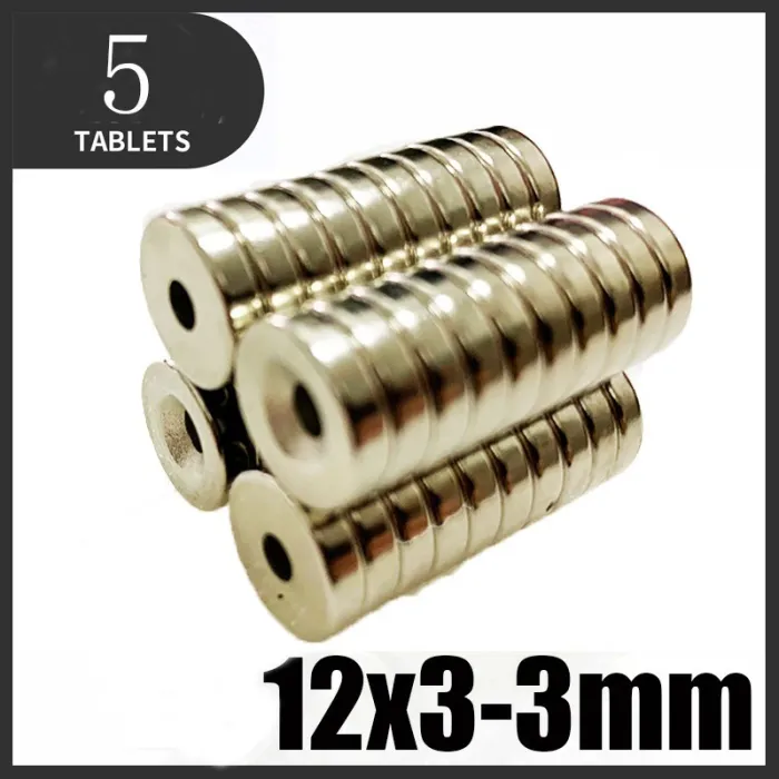 N35 - neodymmagnet - sterk skive - 12mm * 3mm - med 3mm hull