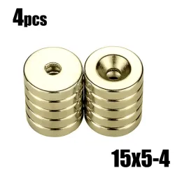 N35 - neodymmagnet - stark skiva - 15mm * 5mm - med 4mm hål - 4 stycken