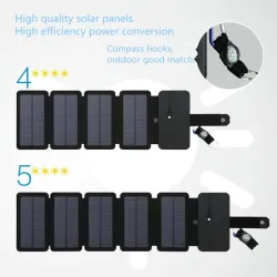Solcelle sammenleggbar telefonlader - USB - 10W - 4/5 solcellepaneler
