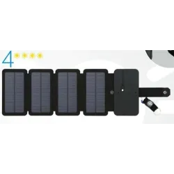 Solcelle sammenleggbar telefonlader - USB - 10W - 4/5 solcellepaneler