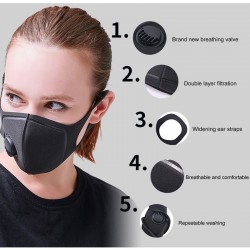 Masque de protection visage/bouche - anti-poussière - anti-pollution - avec valve à air - réutilisable