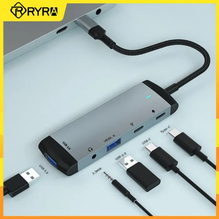 HUB 5 in 1 - Tipo C - USB 2.0 / 3.0 - Jack da 3,5 mm - Splitter - Adattatore