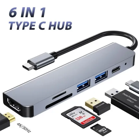 6 i 1 HUB - type-C - USB 3.0 - HDMI-kompatibel - splitter - adapter