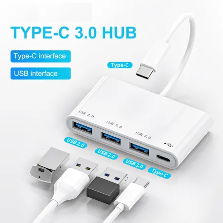 HUB mit 4 Anschlüssen - Typ-C / USB - Splitter - OTG-Adapter - USB 3.0