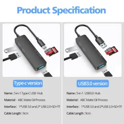 5 in 1 HUB - USB 3.0 - Typ-C - TF - SD - Adapter - Splitter