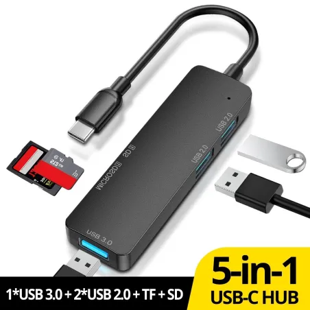 HUB 5 w 1 - USB 3.0 - typ C - TF - SD - adapter - rozgałęźnikHuby