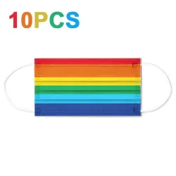 Masque de protection visage/bouche - antibactérien - jetable - motif arc-en-ciel - 10 pièces