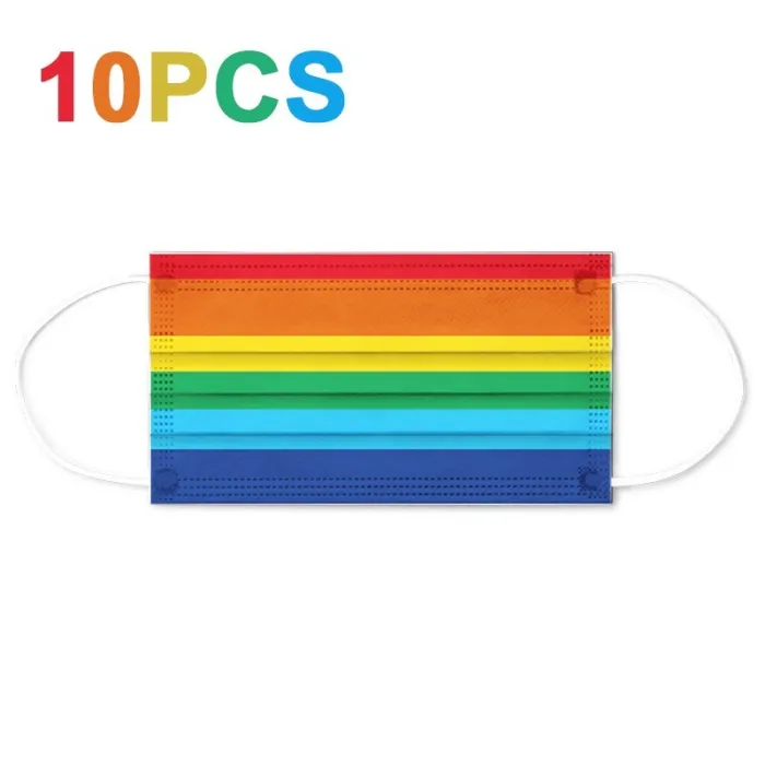 Masque de protection visage/bouche - antibactérien - jetable - motif arc-en-ciel - 10 pièces
