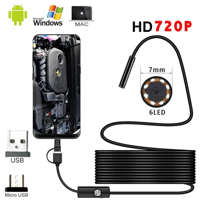 Mini caméra endoscope - étanche - 6 LED - 720P - 7mm