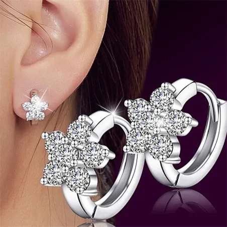 Flocon de cristal - petites boucles d'oreilles rondes en argent