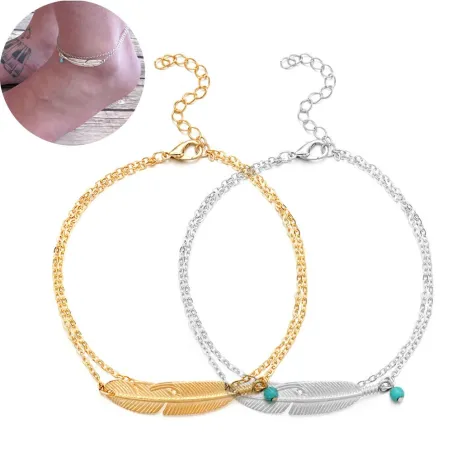 Vintage anklet - with leaf / turquoise beadAnklets