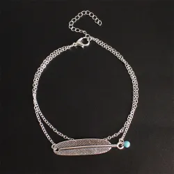 Vintage anklet - with leaf / turquoise beadAnklets