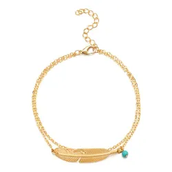 Vintage anklet - with leaf / turquoise beadAnklets