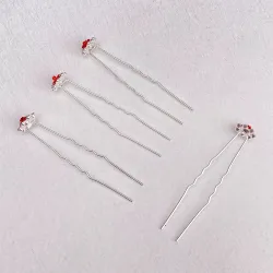 Épingles à cheveux argentées - rose rouge / cristaux - 20 pièces