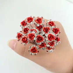 Épingles à cheveux argentées - rose rouge / cristaux - 20 pièces
