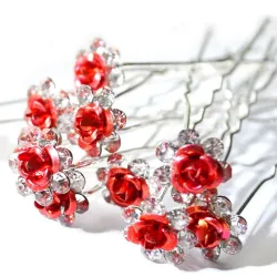 Forcine per capelli in argento - rose colorate / cristalli - 20 pezzi