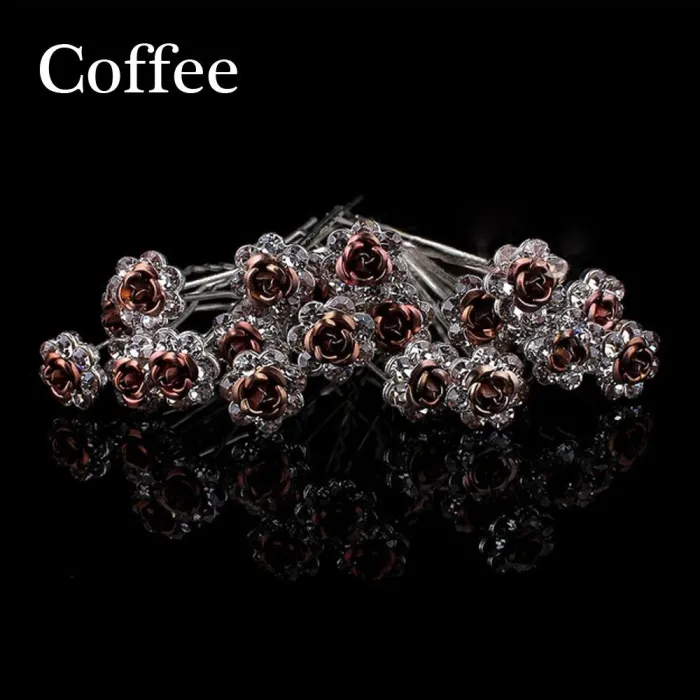 Silver hair pins - colorful roses / crystals - 20 piecesHair clips