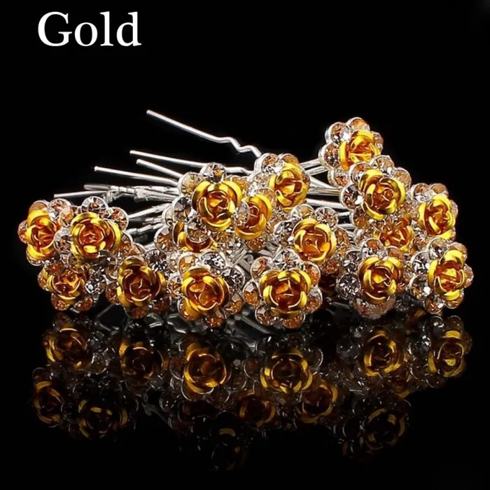 Silver hair pins - colorful roses / crystals - 20 piecesHair clips
