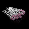 Alfinetes de cabelo prateados - rosas coloridas / cristais - 20 peças