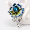 Fleur bleue en émail avec cristaux - broche en argent