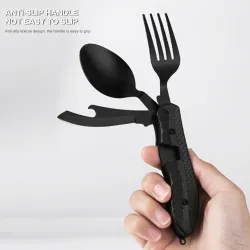 Couverts pliables multifonctions 4 en 1 - fourchette - cuillère - couteau - décapsuleur