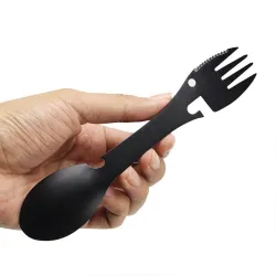 Multifunksjonsbestikk i rustfritt stål - skje - gaffel - kniv - flaske / boksåpner