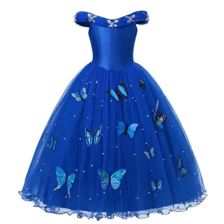 Prinsesse sommerfugle blå kjole - pige kostume