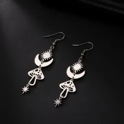 Boucles d'oreilles longues tendance - champignon / étoiles / lune