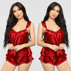 Sexy sateng pyjamas - shorts - ermeløs topp - sett