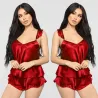 Sexy sateng pyjamas - shorts - ermeløs topp - sett
