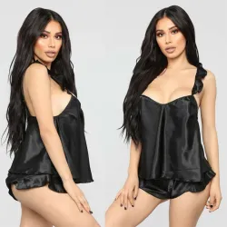 Pijama de cetim sexy - shorts - top sem mangas - conjunto