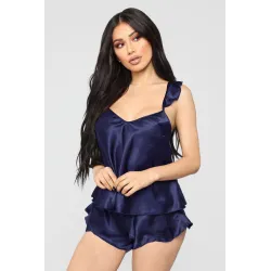 LenceríaPijama sexy satinado - shorts - top sin mangas - conjunto