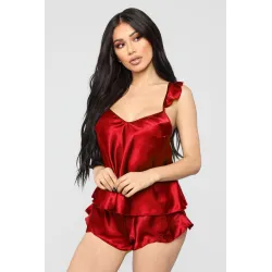 Sexy sateng pyjamas - shorts - ermeløs topp - sett