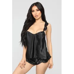 LenceríaPijama sexy satinado - shorts - top sin mangas - conjunto